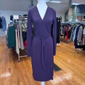 Ann Taylor Long Sleeve V-Neck Wrap Dress Eggplant/Purple Size 6 NWT